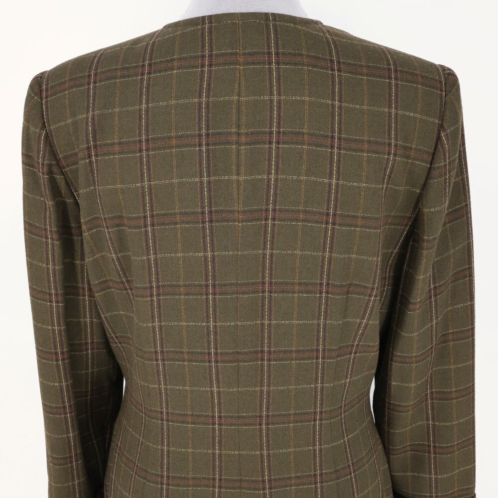 Kasper ASL Jacket Dress Petites 10P Green Plaid Tweed Pockets Lined Career Vtg - Picture 7 of 16